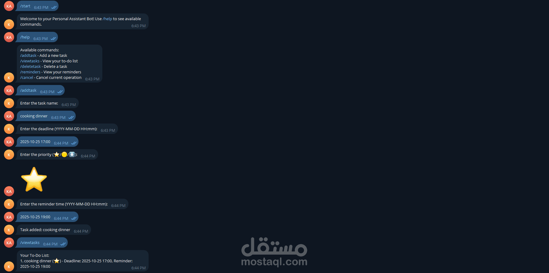 بوت تليجرام لحفظ المهام