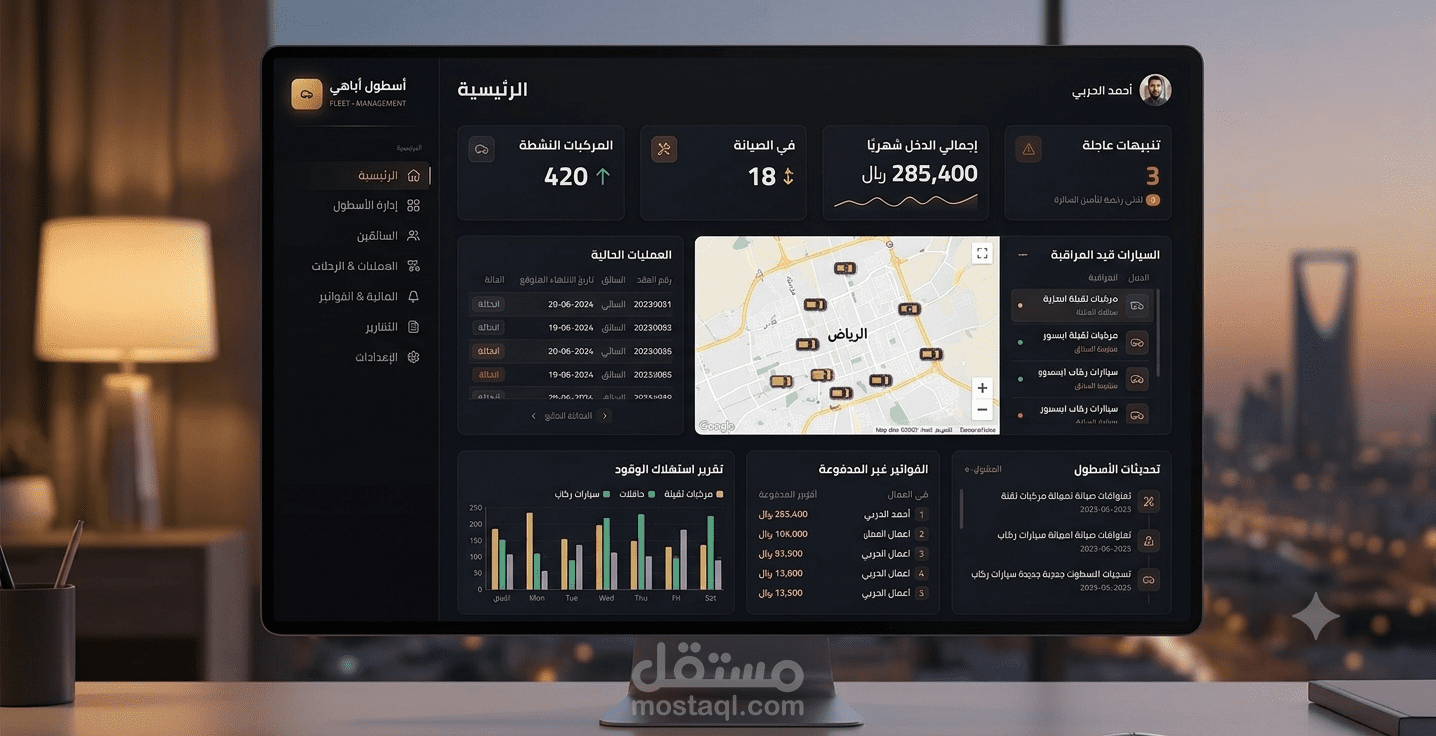نظام إدارة وتتبع أساطيل النقل والسيارات الذكي