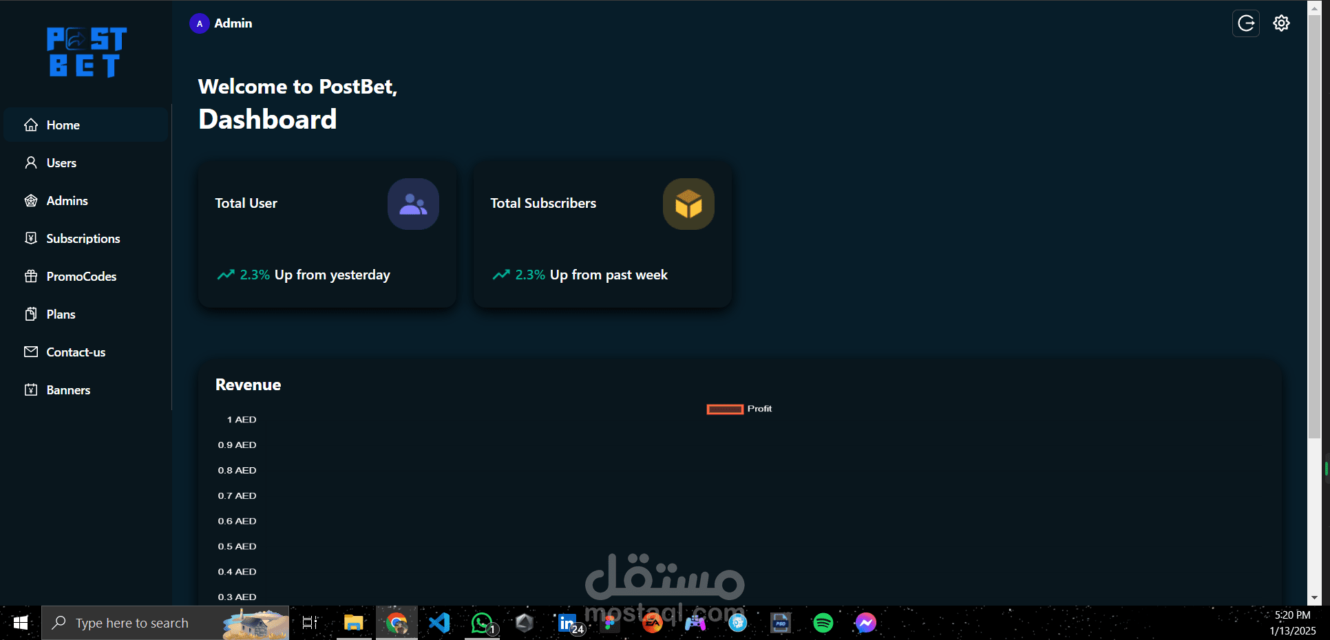 لوحة تحكم لتطبيق postbet