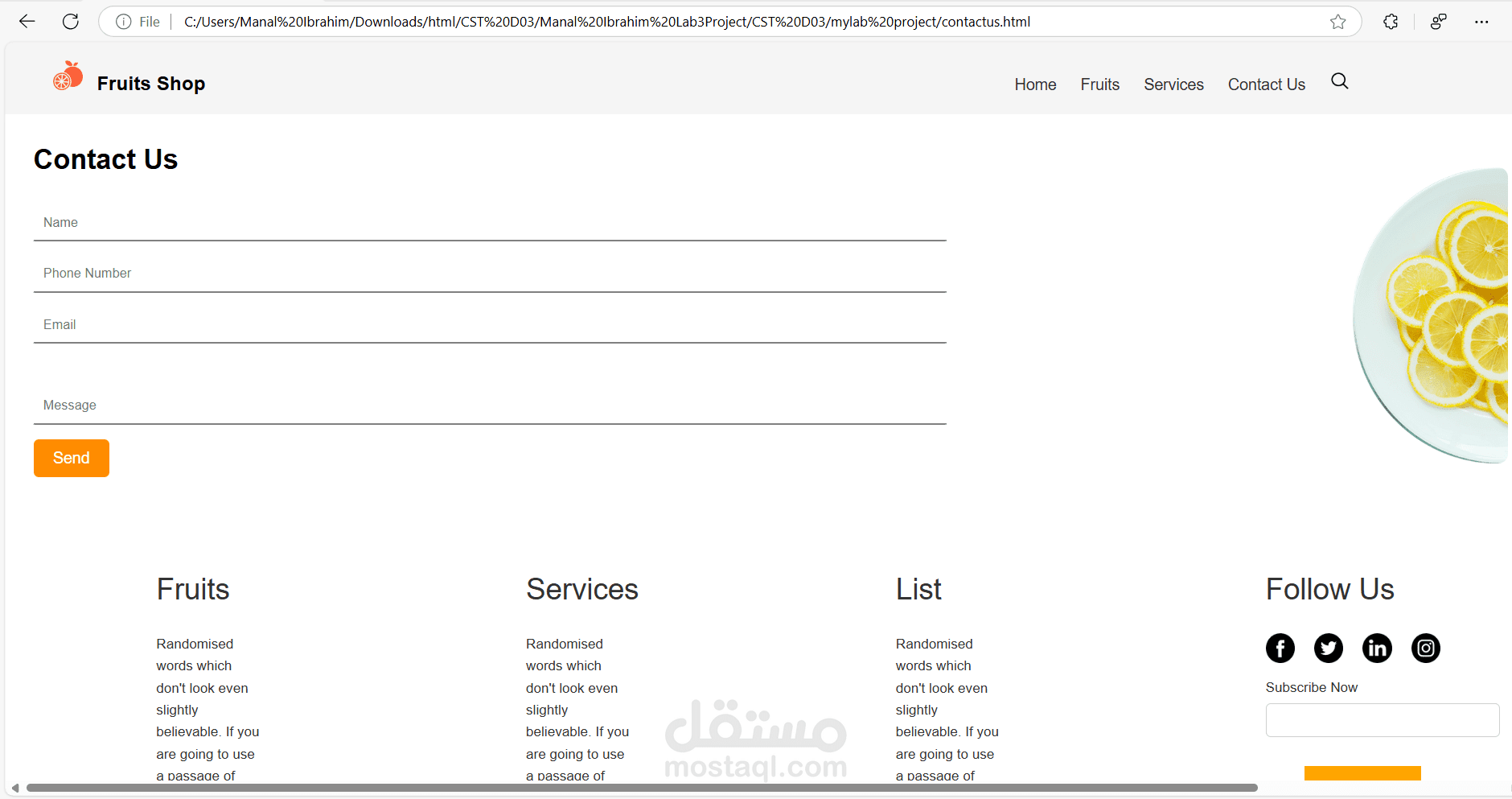 Web Page (fruit shop)
