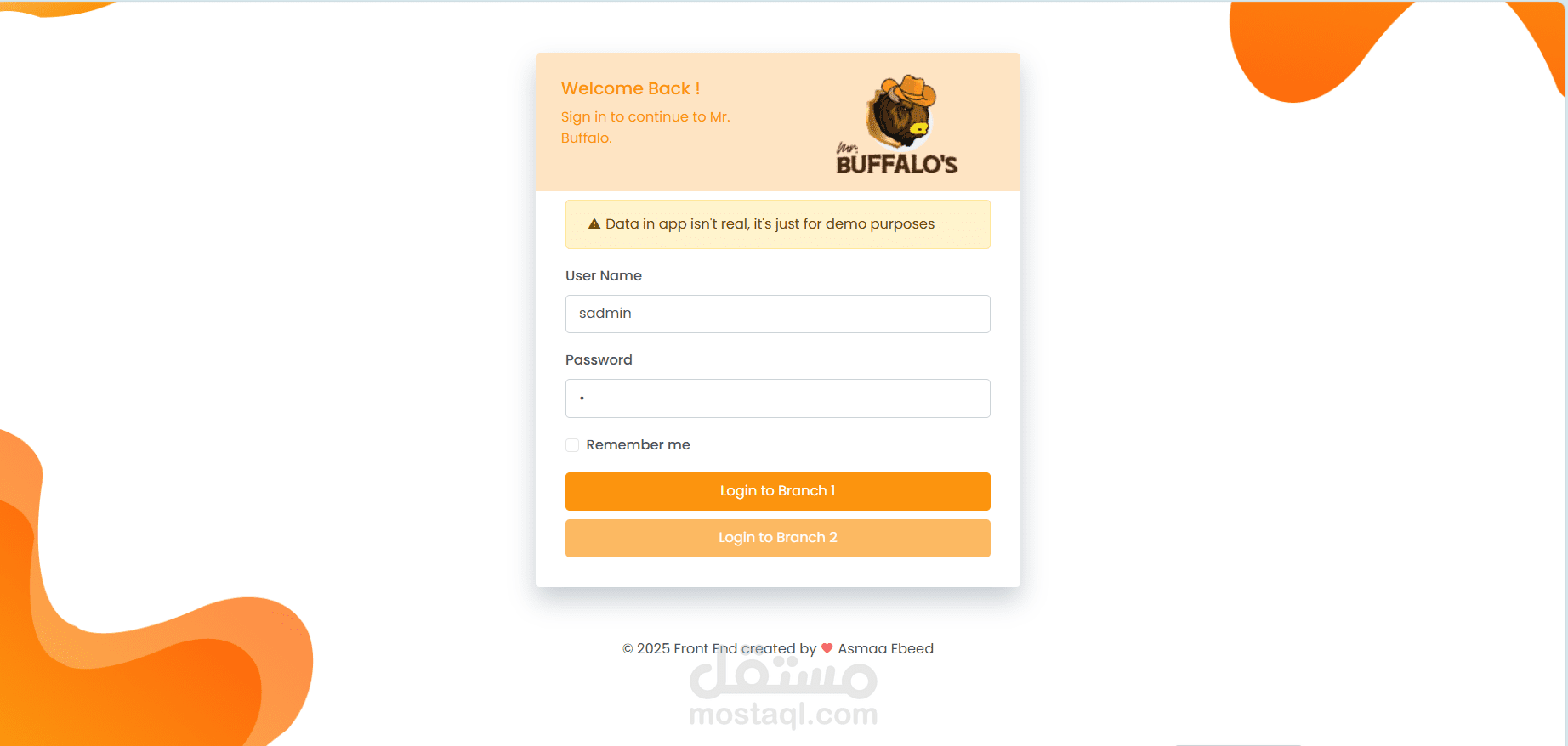واجهة تطبيق ويب لإدارة المطاعم