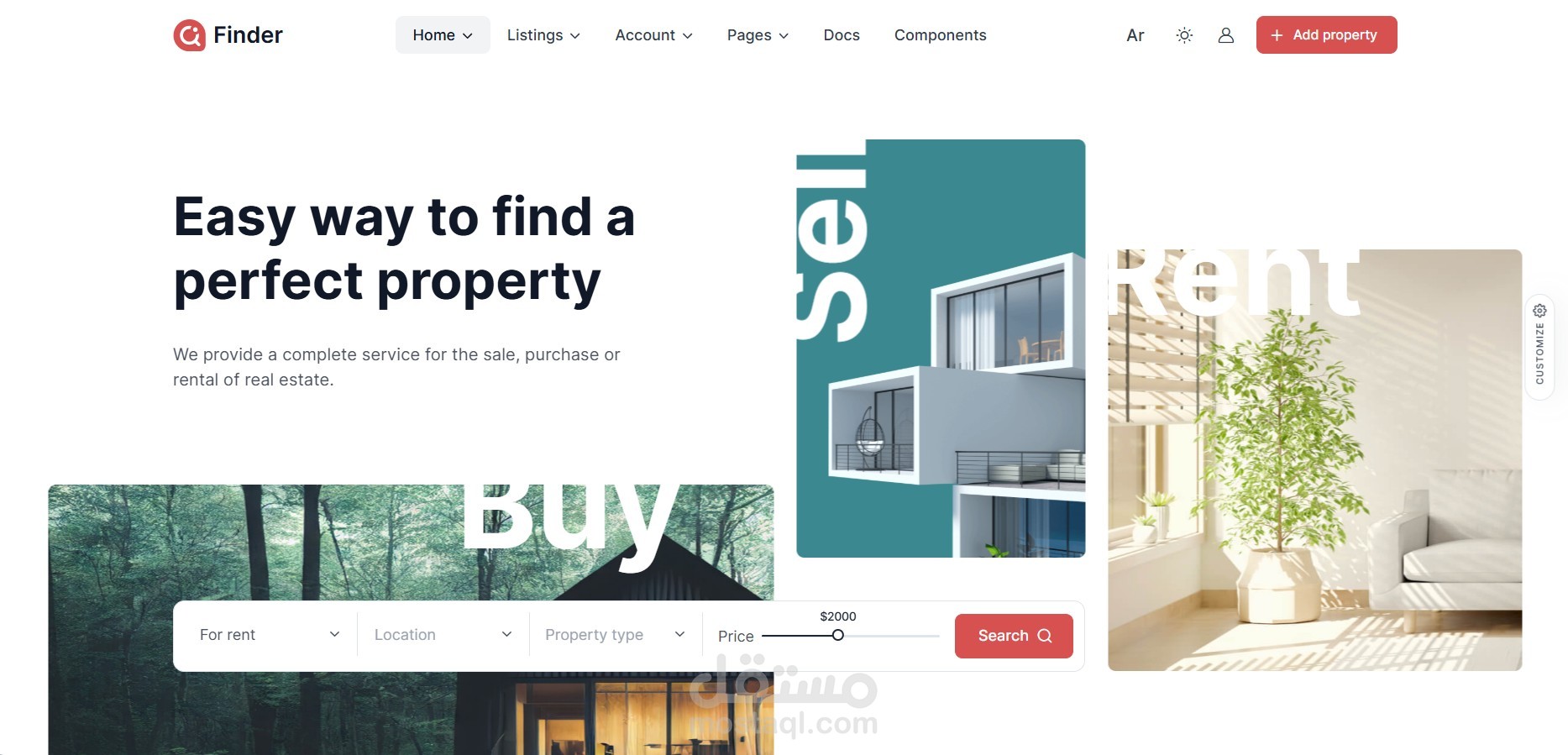 صفحة هبوط لشركة ايجار عقارات باللغه العربية والانجليزية بديزاين عصري وجذاب باستخدام html,css,bootstrap,jquery