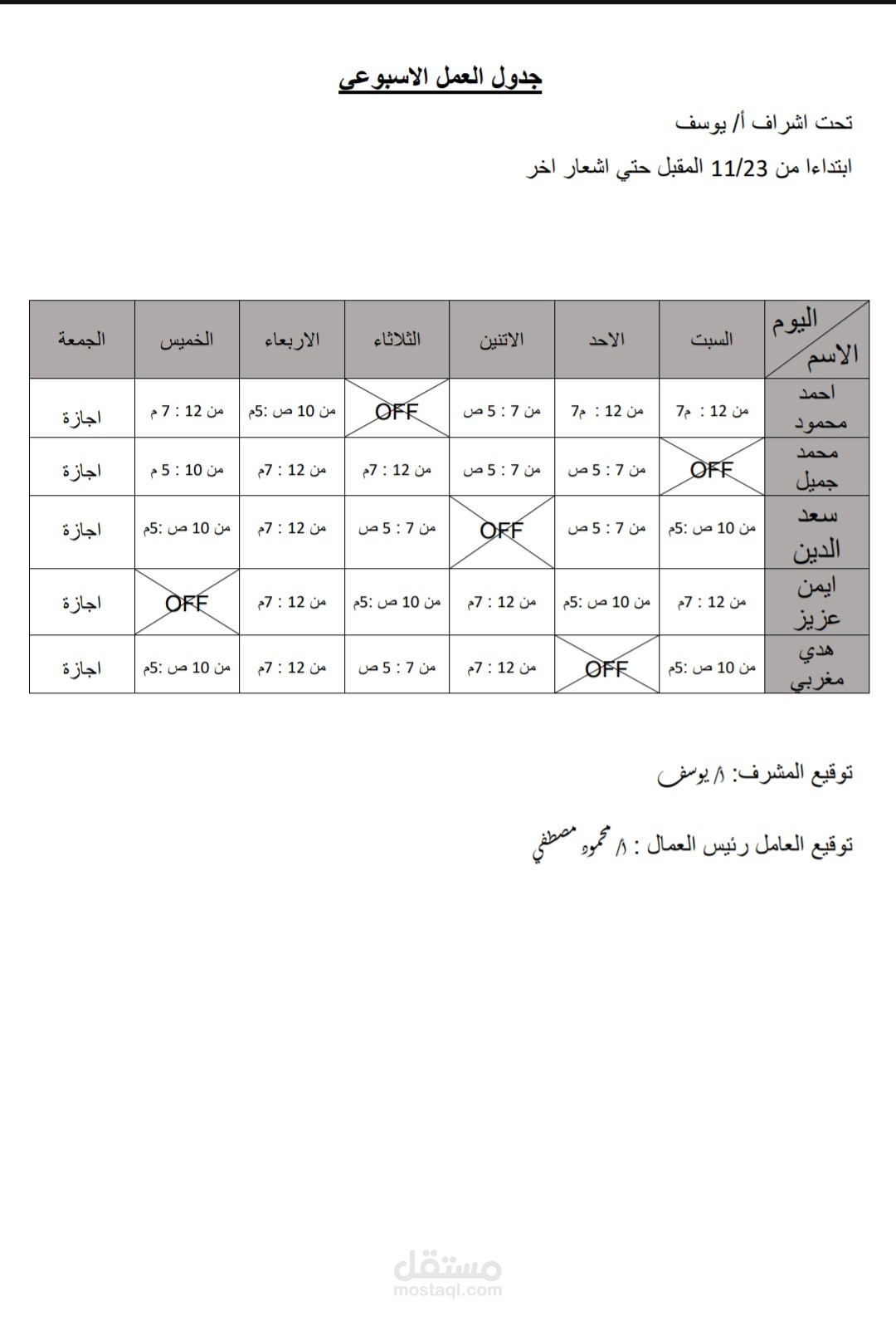 جدول اجازات
