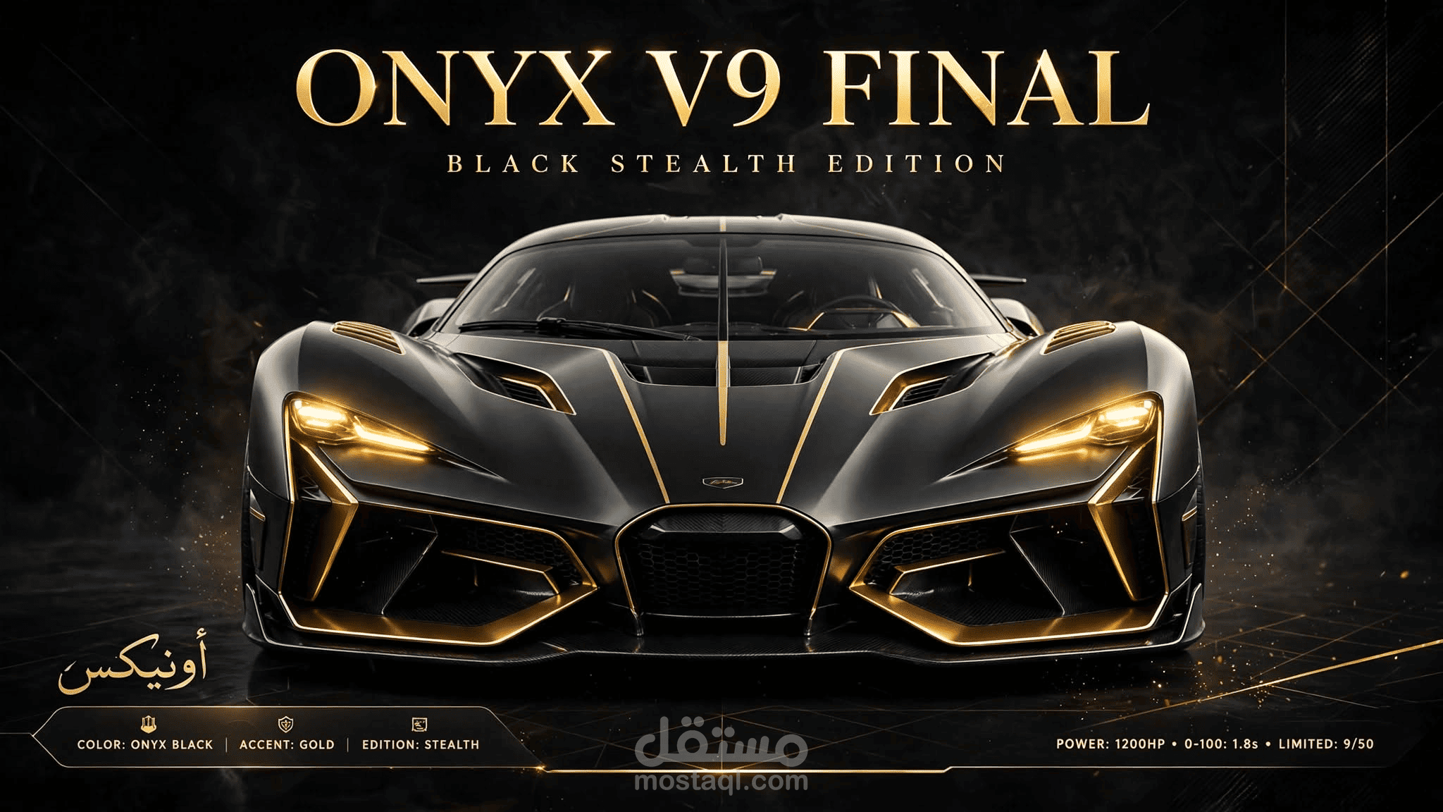 تنفيذ موقع سيارة خارقة سينمائي ONYX V9 FINAL  Black Stealth Gold Royal Edition