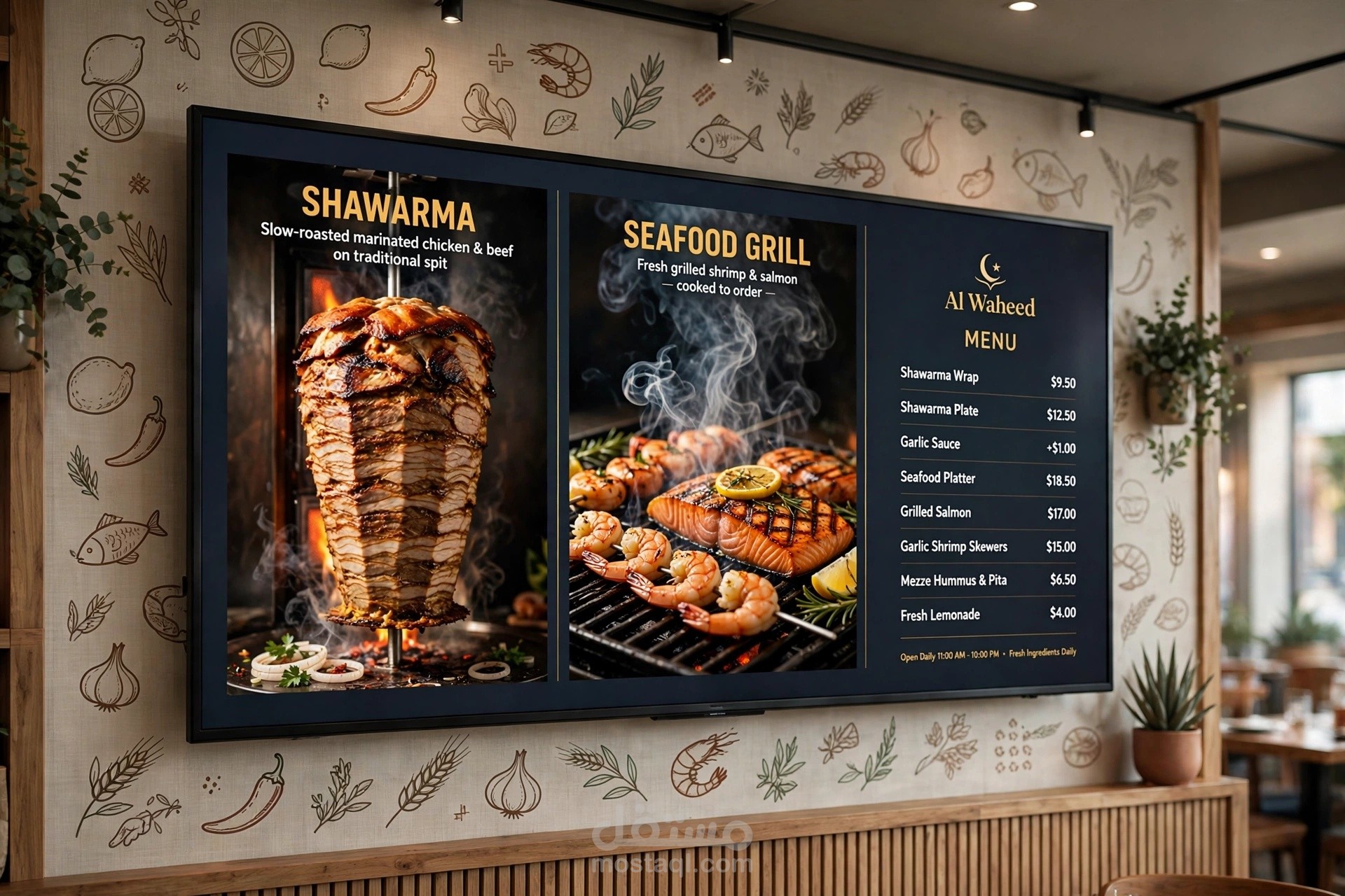 تصميم صور وفيديو لشاشات مطعم   4K  Digital Menu Board