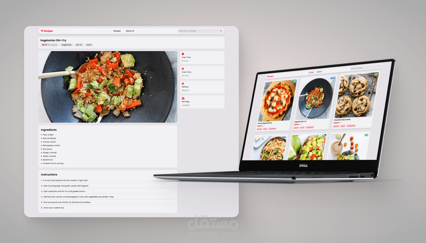 موقع وصفات طعام بسيط باستخدام Vue.js وTailwind CSS