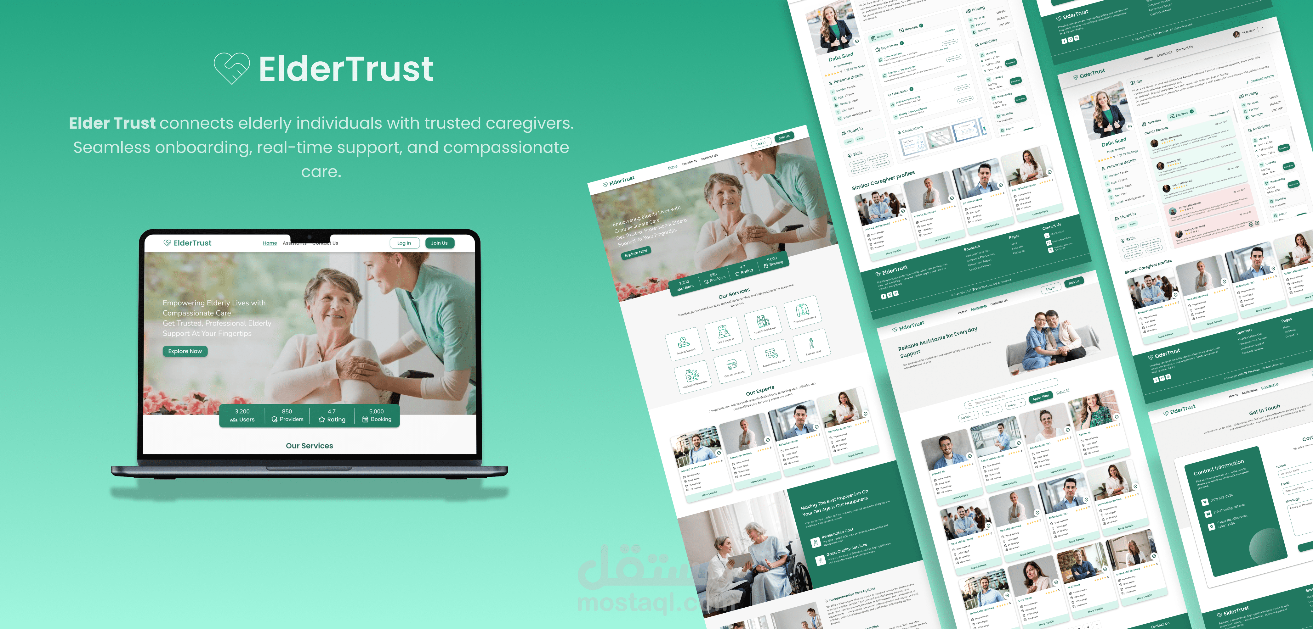 تصميم واجهة احترافية لمنصة رعاية كبار السن – Elder Trust | تجربة مستخدم مخصصة لكل احتياج