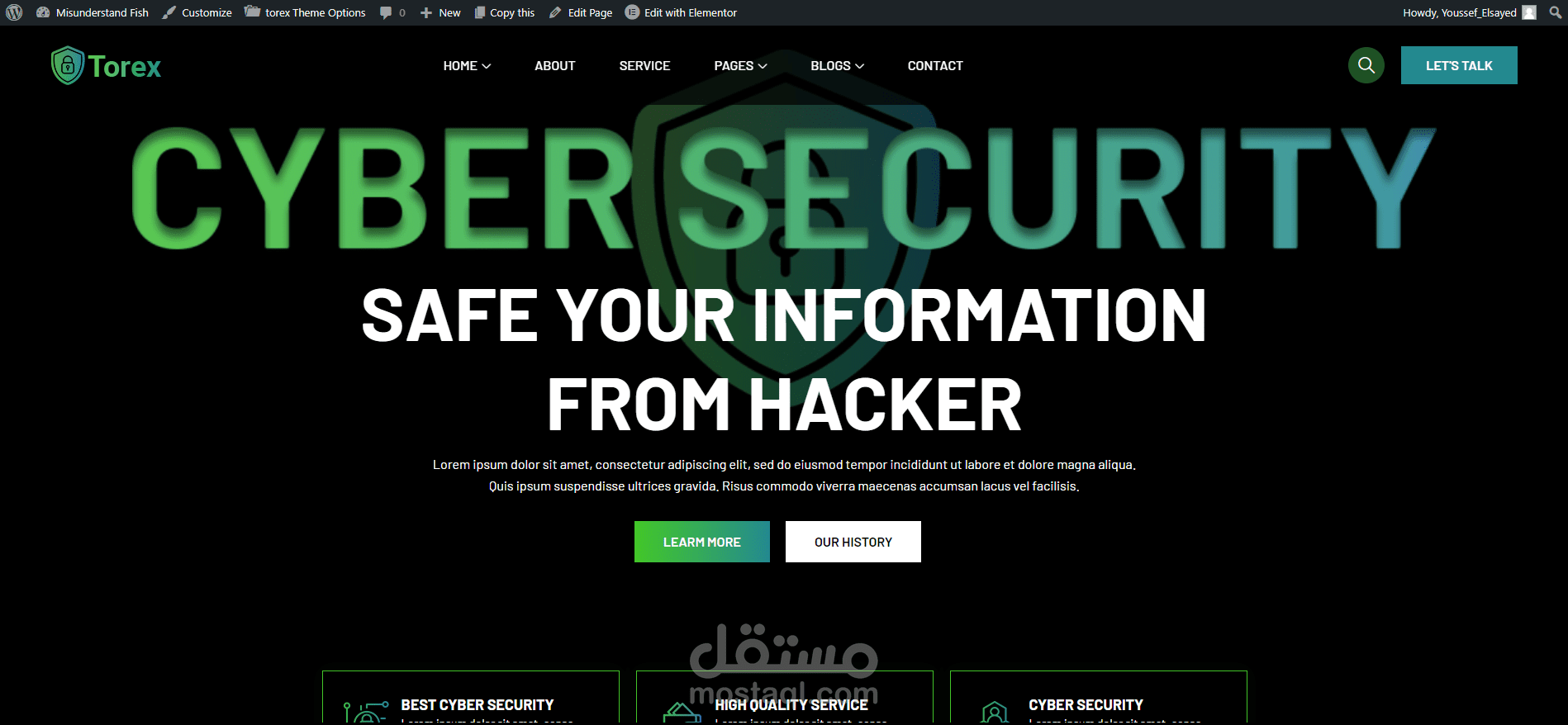 تصميم موقع cyper security باستخدام WordPress