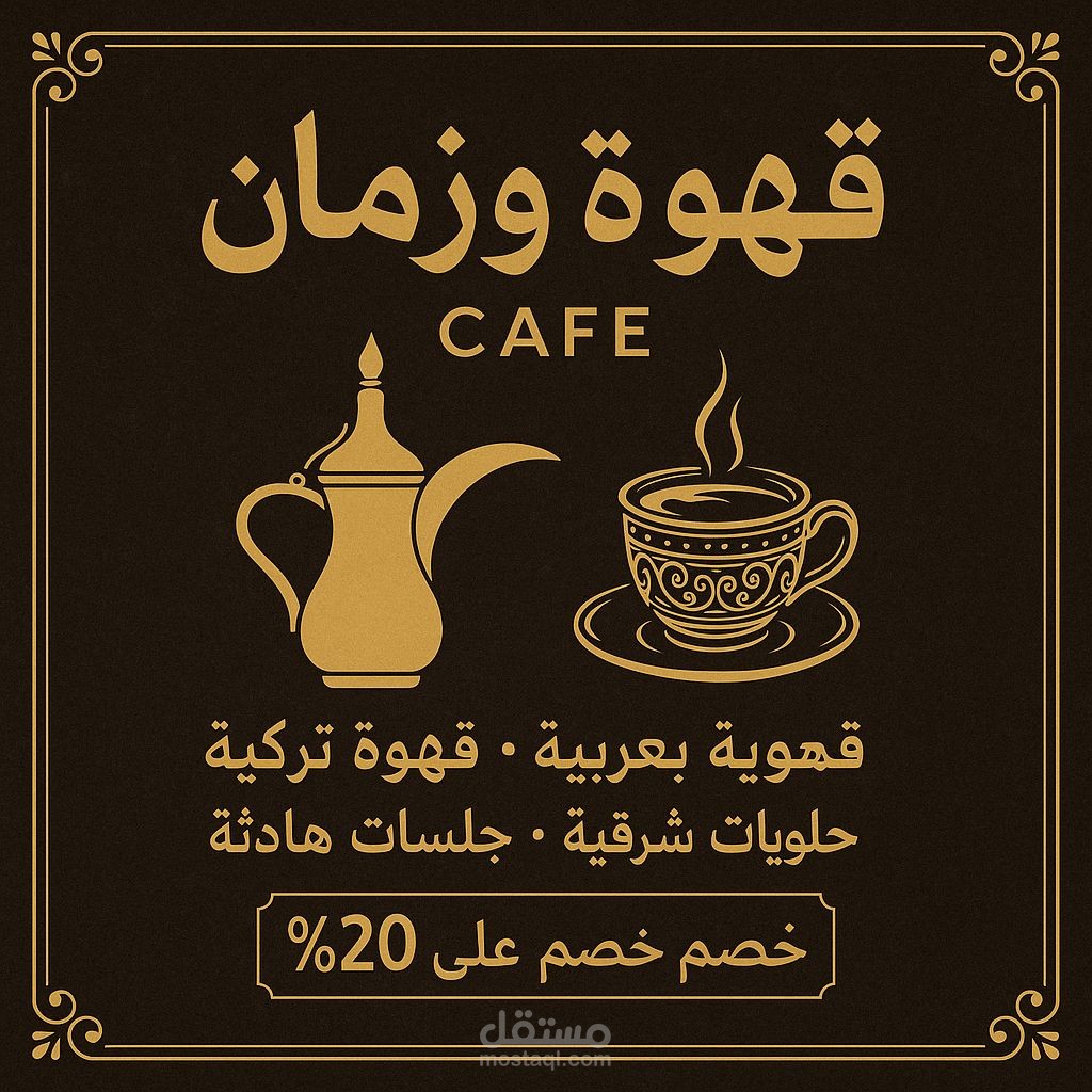 تصميم إعلان دعائي لمقهى "قهوة وزمان"
