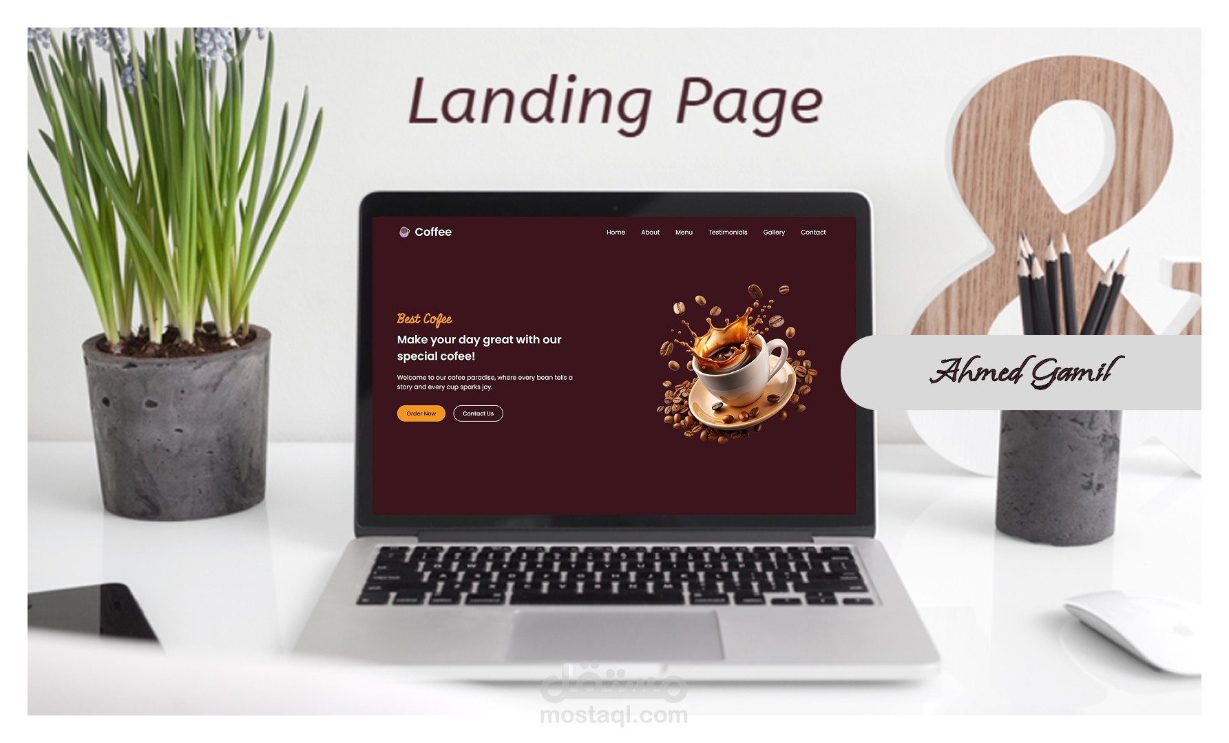تطوير وتصميم Landing Page احترافية لمقهى باستخدام HTML, CSS, JavaScript