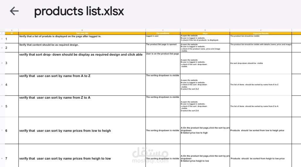 اختبار product list في موقع