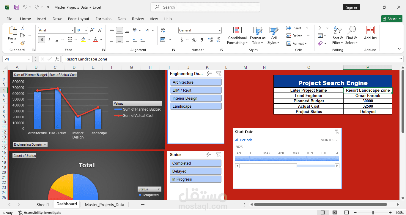 Interactive Engineering Projects Dashboard & Database Management System