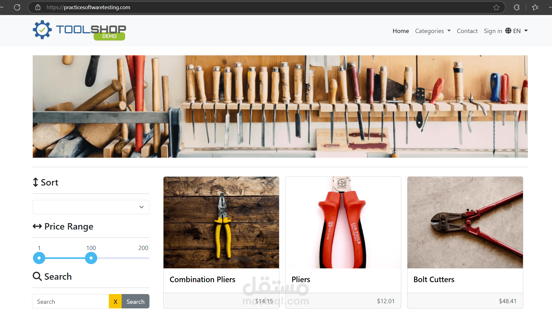 اختبار وضمان جودة موقع ToolShop - متجر إلكتروني