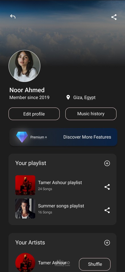 تصميم شاشه بروفايل لتطبيق اغاني
