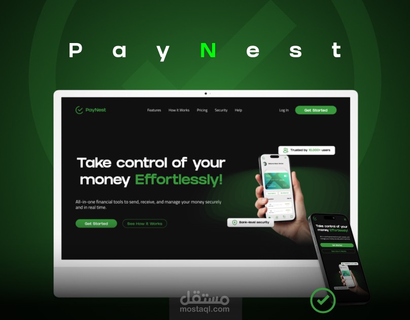 تصميم صفحه هبوط FinTech متجاوبه مع الهاتف والdesktop