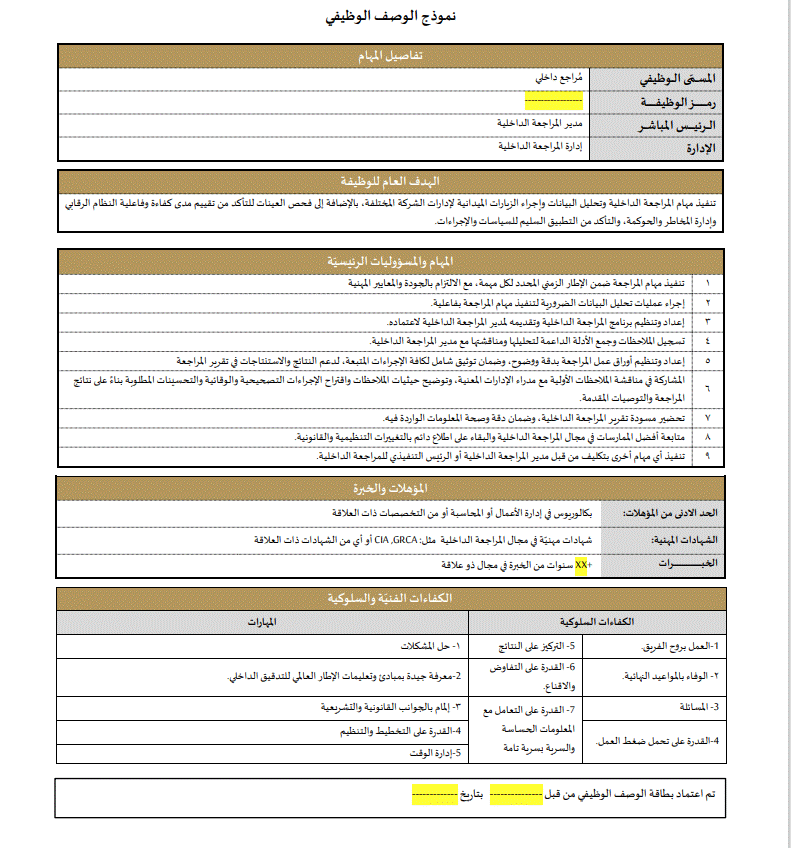 نموذج وصف وظيفى وقياس الاداء