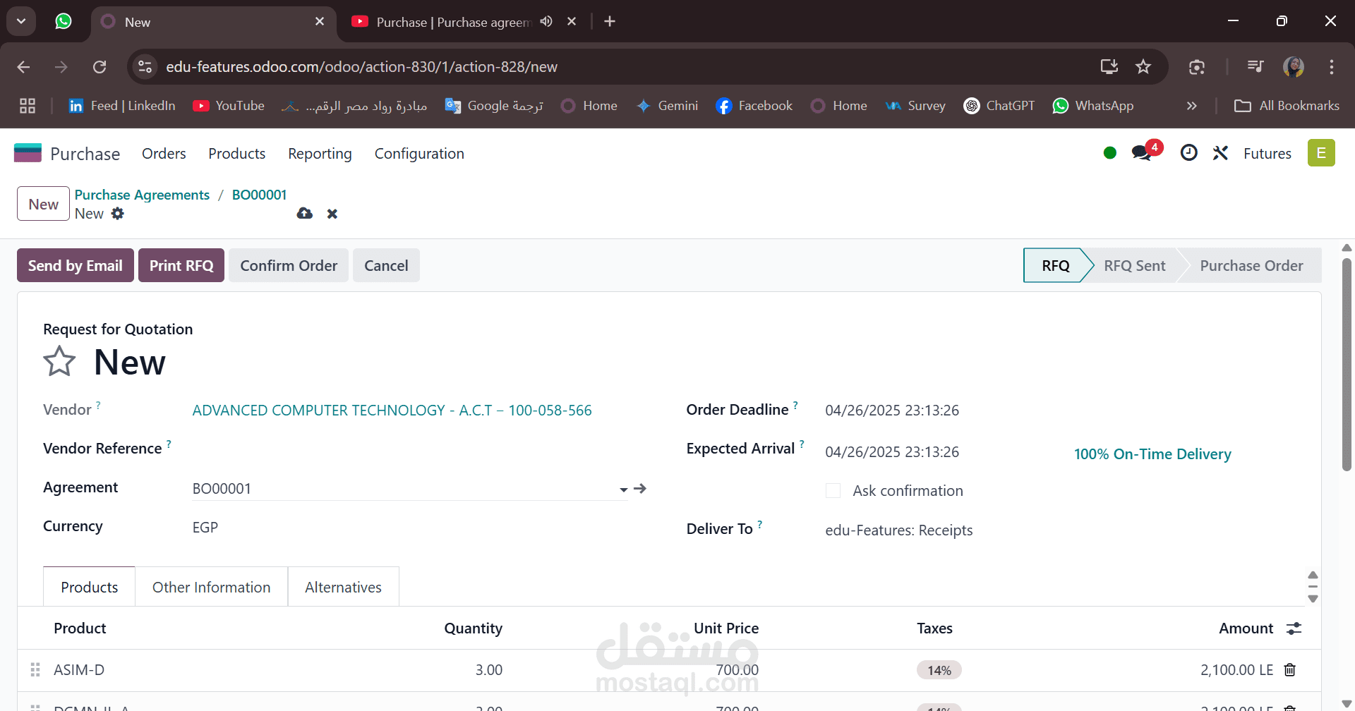 دورة المشتريات لشركة بيع وتركيب كاميرات مراقبة