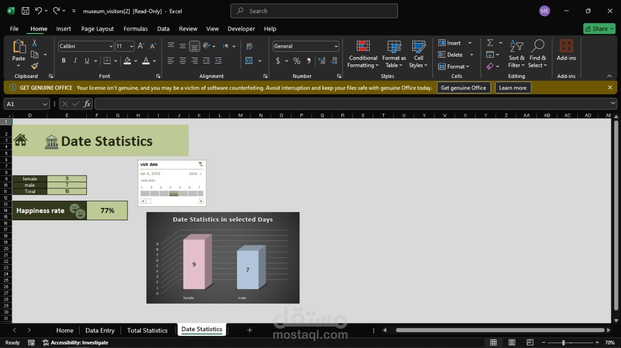 تطوير نظام Excel متكامل لتحليل وإدارة بيانات زوار المتحف