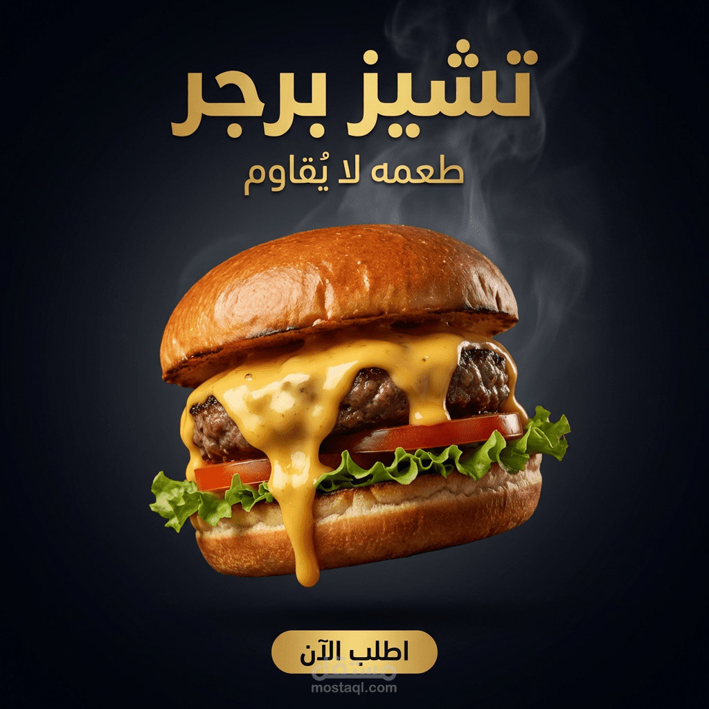 تصميم إعلان "ساندوتش برجر" بأسلوب مودرن وراقي