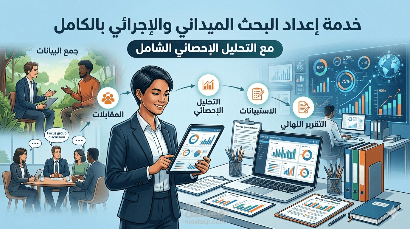 إعداد البحث الميداني والإجرائي بالكامل مع التحليل الإحصائي