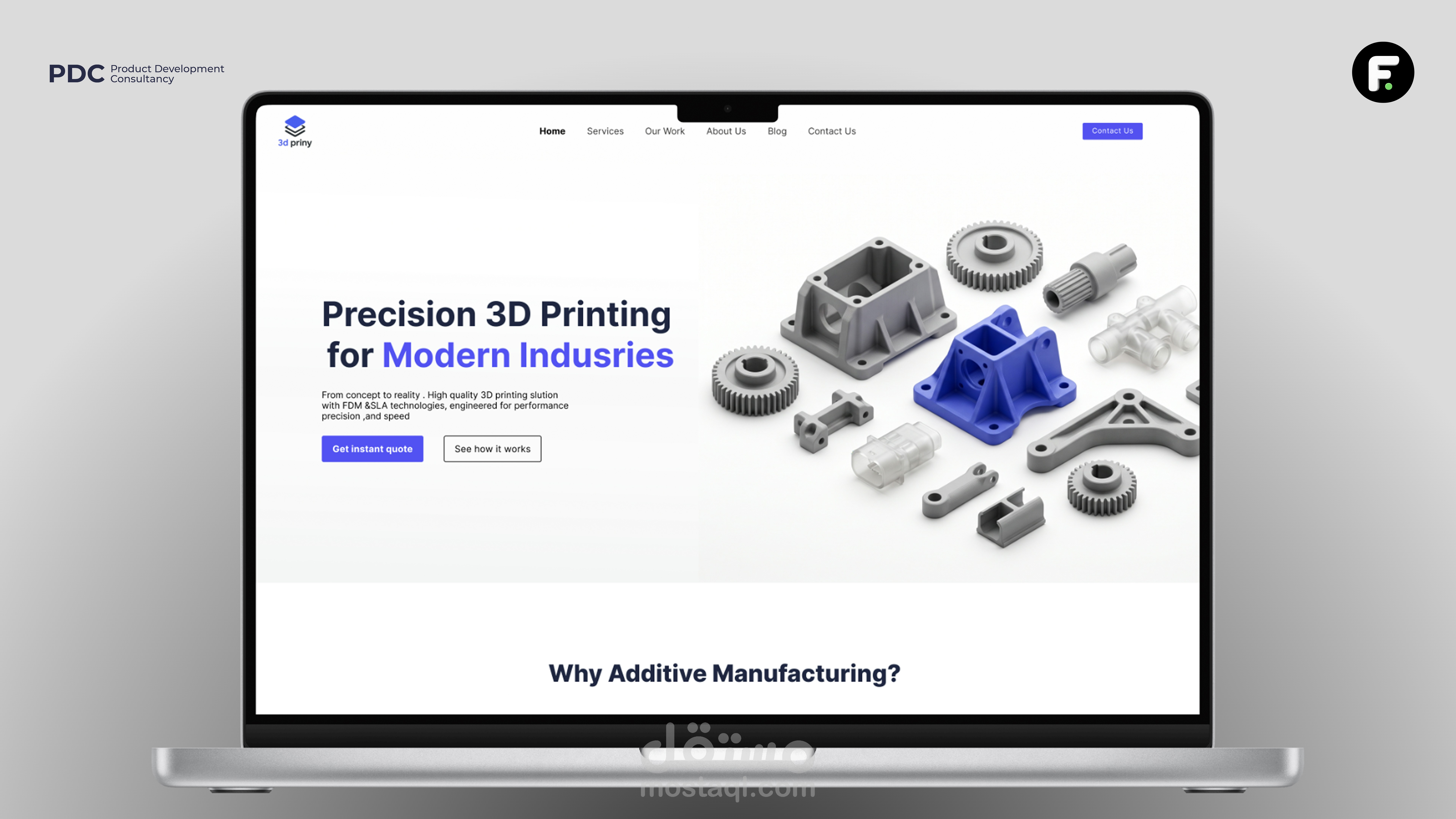 تصميم موقع إلكتروني متكامل لشركة متخصصة في خدمات الطباعة ثلاثية الأبعاد (3D Printing)