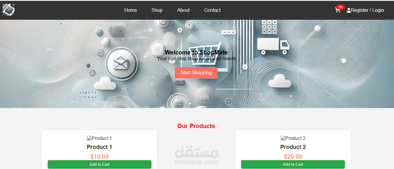 تصميم واجهة أمامية لموقع التجارة الالكترونية لشركة