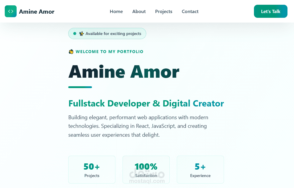 بورتفوليو شخصي احترافي  React + Tailwind