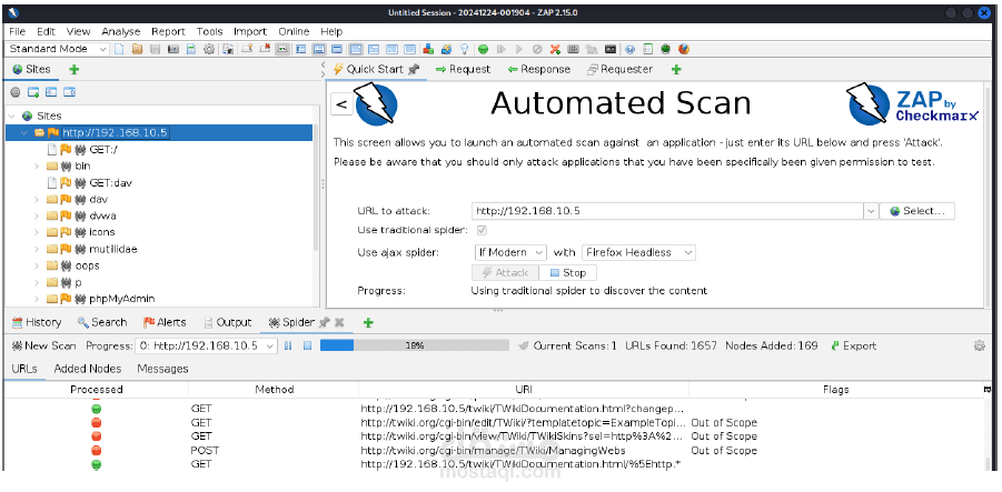 اختبار اختراق تطبيق ويب مستضاف على Metasploitable2 باستخدام OWASP ZAP