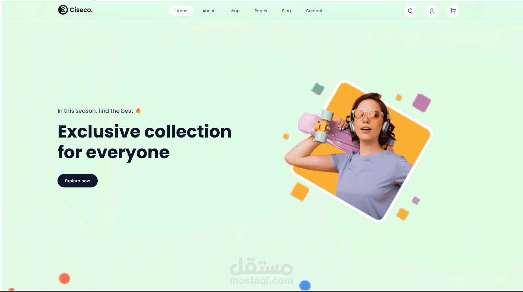 موقع ويب استايل متجر/عرض منتجات رائع بتصميم عصري وواجهة مستخدم جذابة، معمول باستخدام HTML, CSS وBootstrap (ومتجاوب مع جميع الأجهزة). الموقع مناسب لعرض منتجات، مجموعات جديدة، وأقسام متنوعة بطريقة احترافية.