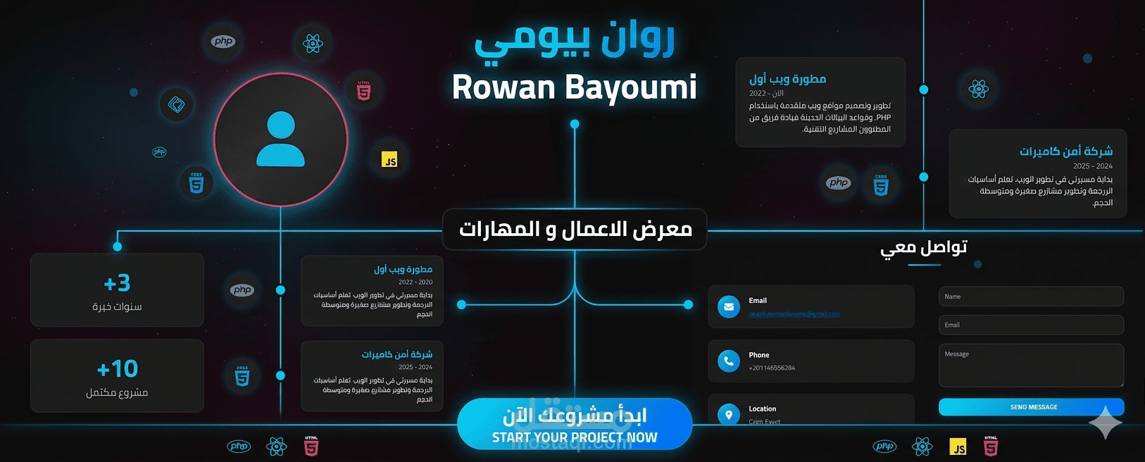 تصميم وتطوير معرض أعمال احترافي (Portfolio) بتجربة مستخدم عصرية ونظام ثنائي اللغة