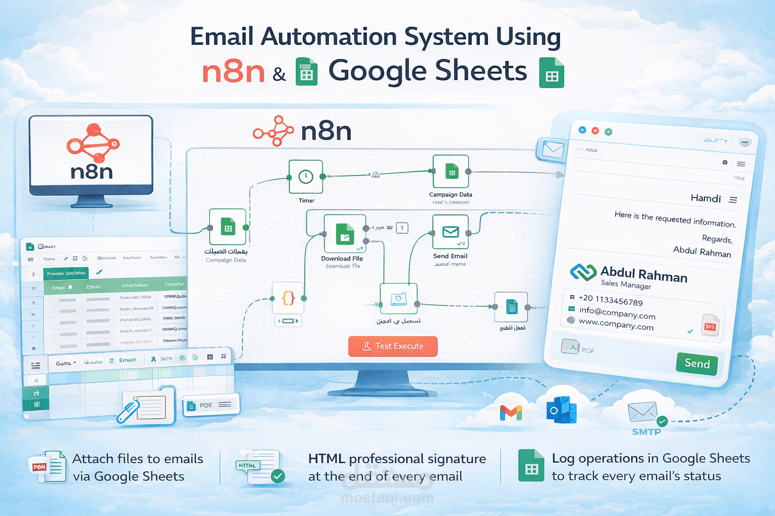 نظام أتمتة إرسال الإيميلات الجماعية باستخدام n8n وGoogle Sheets