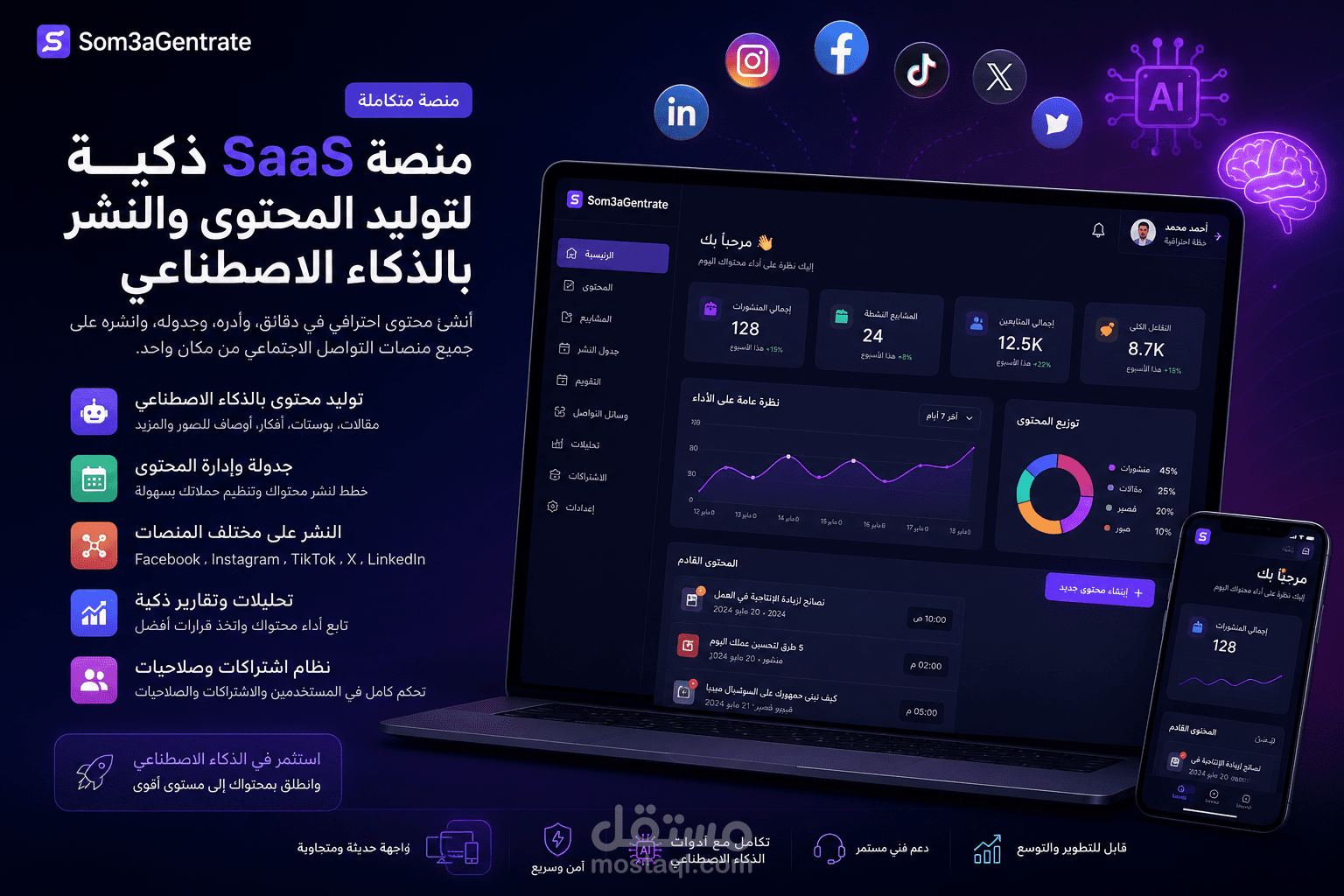 منصة SaaS لأتمتة صناعة المحتوى والنشر على منصات التواصل الاجتماعي بالذكاء الاصطناعي
