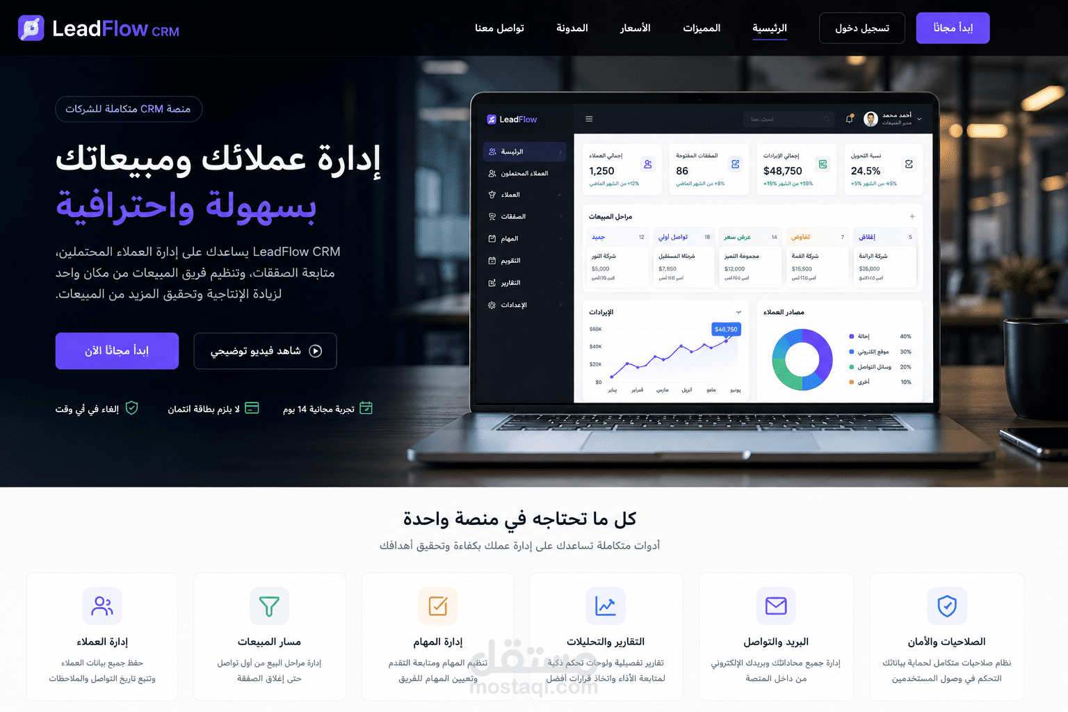تطوير منصة CRM SaaS ذكية لإدارة العملاء والمبيعات والفرق