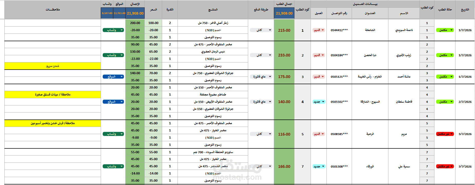 نظام مالي وإداري لتتبع مبيعات المتاجر الإلكترونية وقنوات الطلب (Order Tracker)