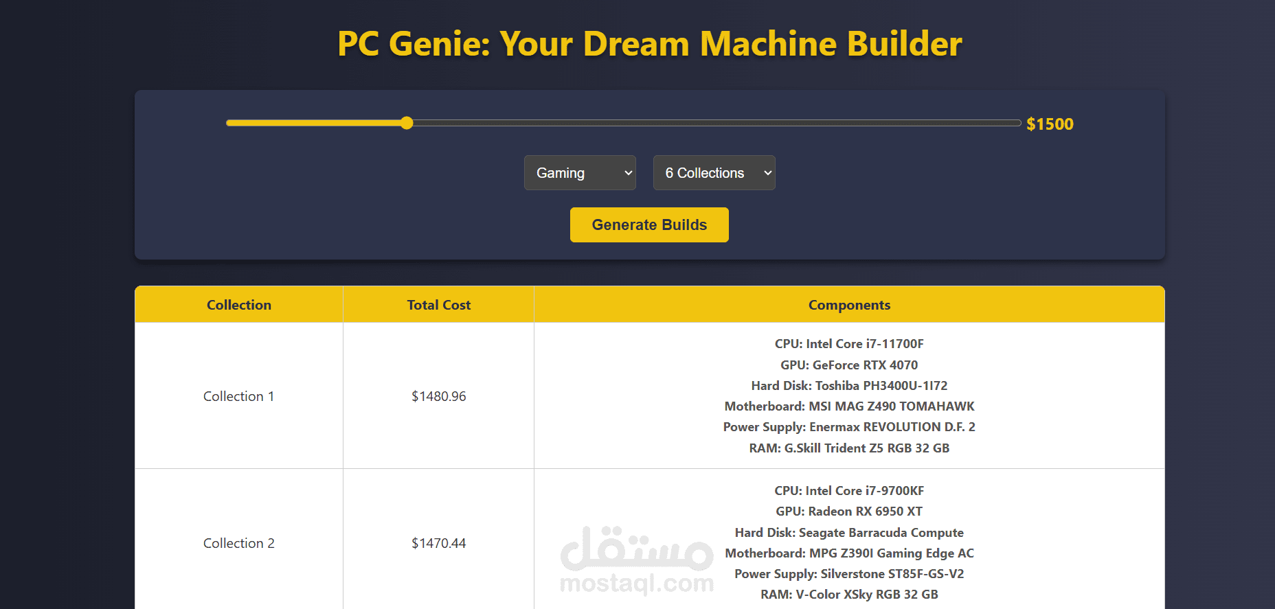 موقع ويب لتجميع قطع الحاسب الآلي المتوافقة باستخدام التعليم المعزز العميق DRL