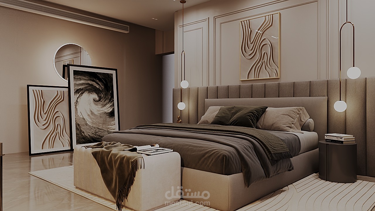 غرفه نوم رئيسيه بتصميم كلاسيكي حديث