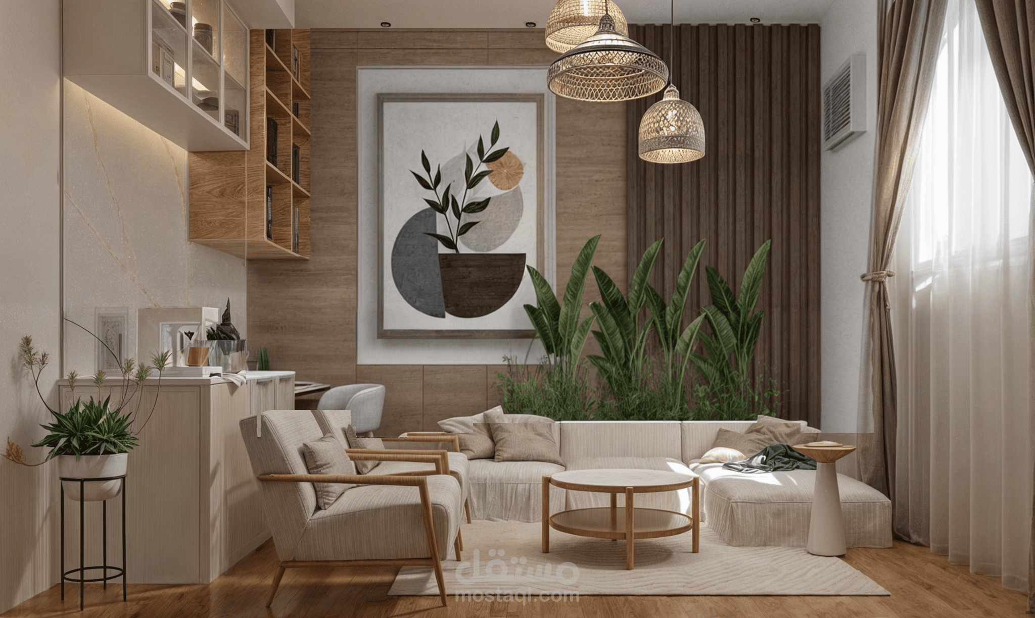 تصميم مجلس صغير مع ركن قهوه صغير و مكتبه