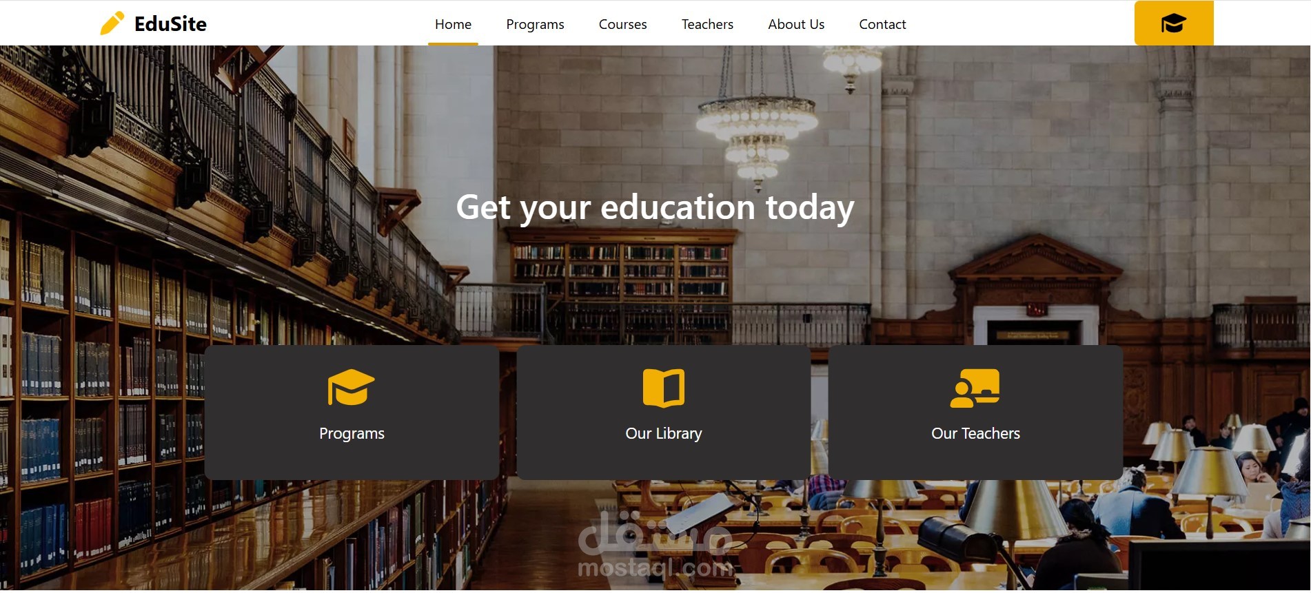 تطوير موقع تعليمي متكامل (Educational Website) باستخدام HTML, CSS, Bootstrap, و JavaScript