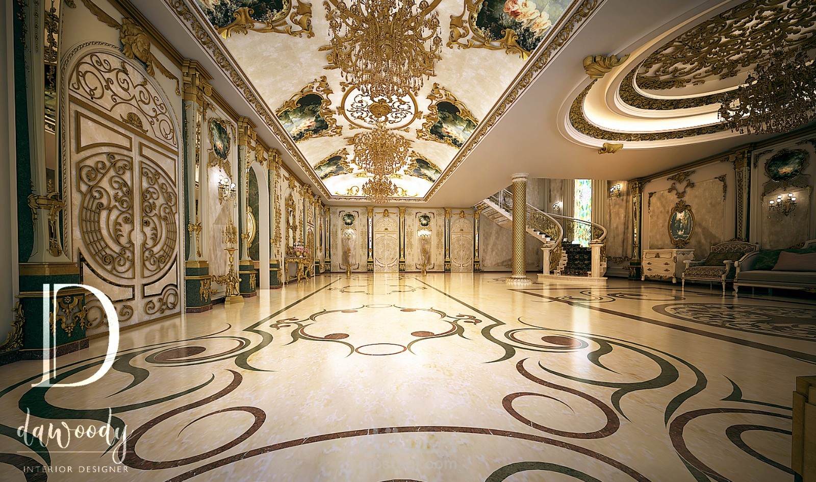 تصميم و تنفيذ فيلا  بالمملكة العربية السعودية  -  المدخل الرئيسى و الدور الرضي