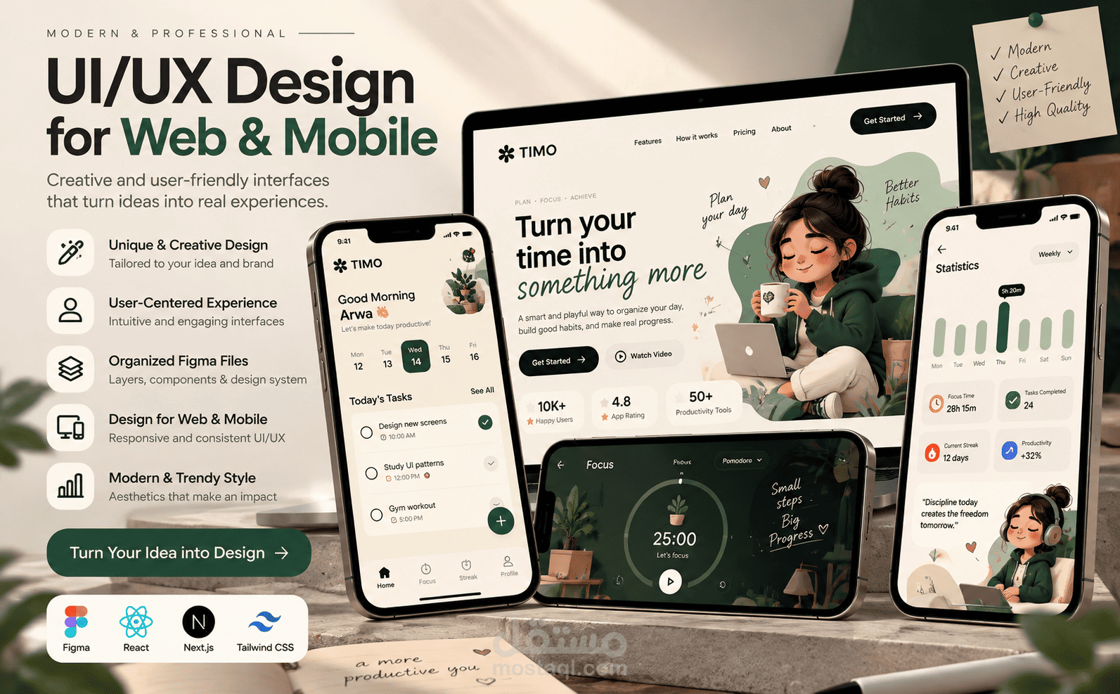 UI/UX Design لمنصة مقالات وأفكار تقنية (Mobile App & Web)