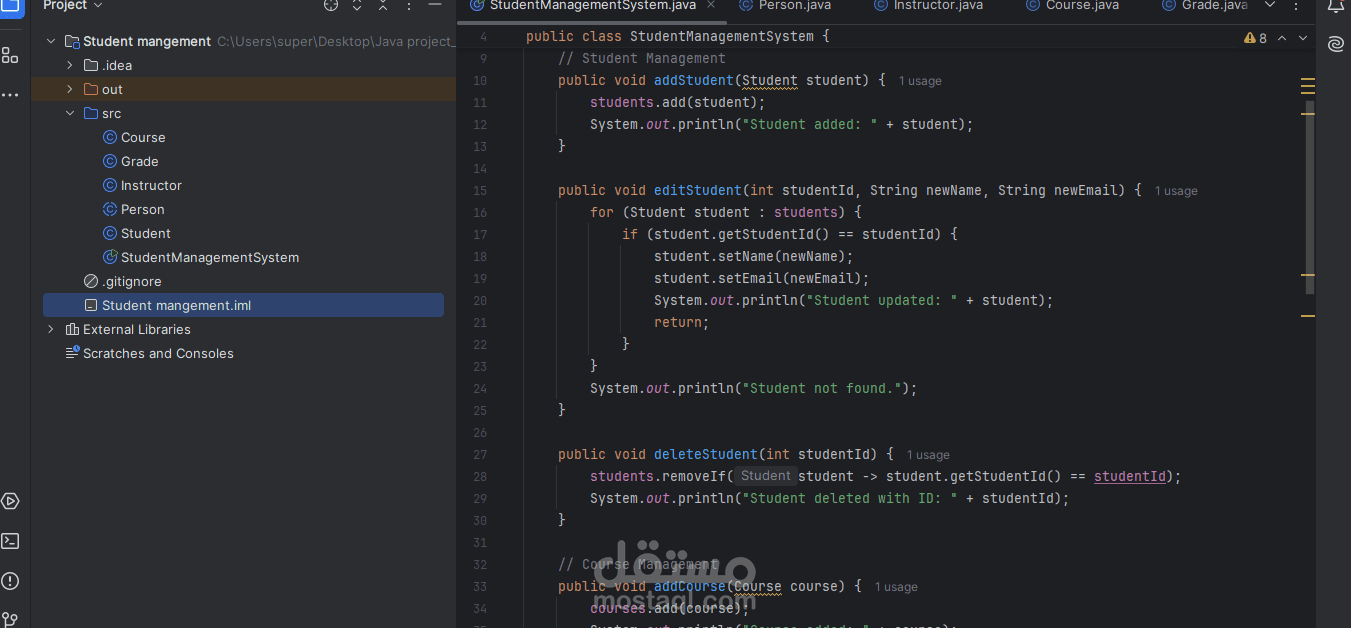Student management system by using Java