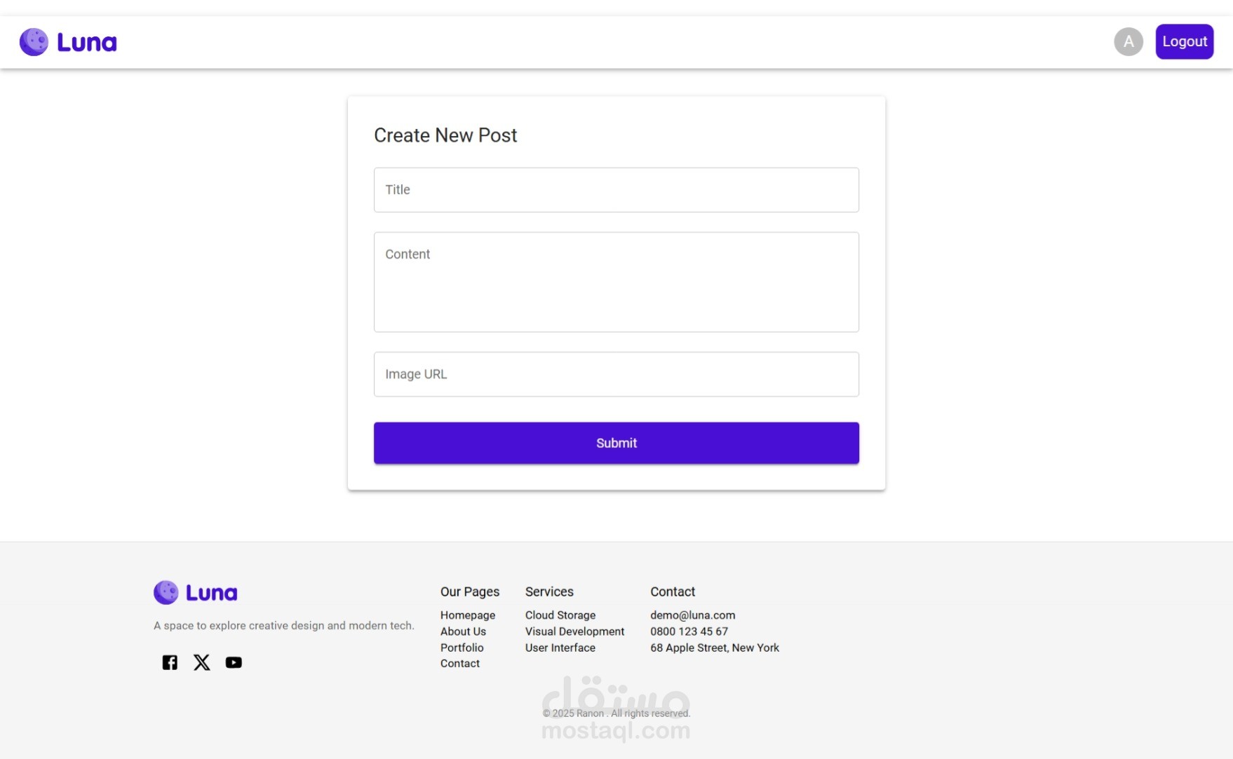 مدونة React بواجهة Material UI وربط Supa base