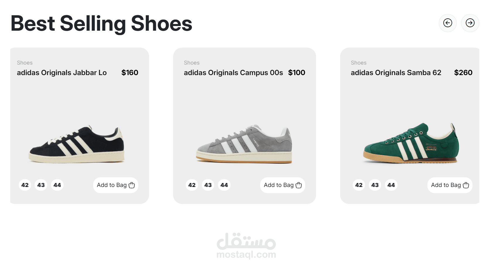 "Best Selling Shoes" – سكشن تفاعلي للمنتجات المميزة