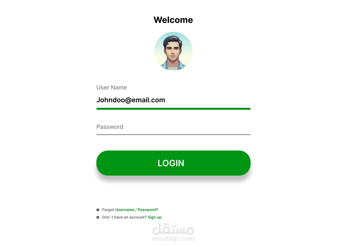 سكرينة ترحيب و اسم المستخدم لموقع ويب
