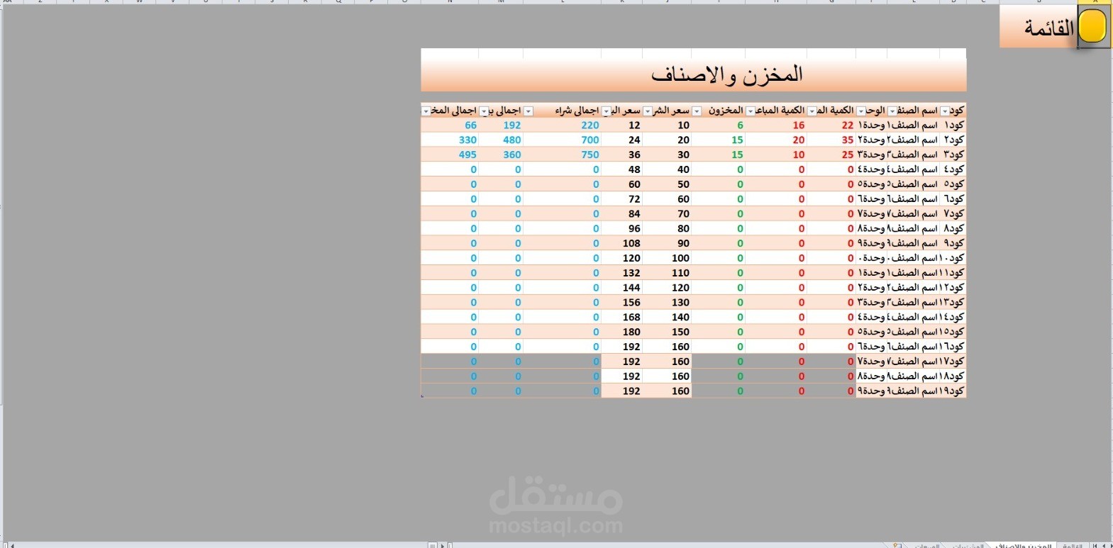 عمل ورك بوك لسوبر ماركت به رصيد المخازن و الاصناف
