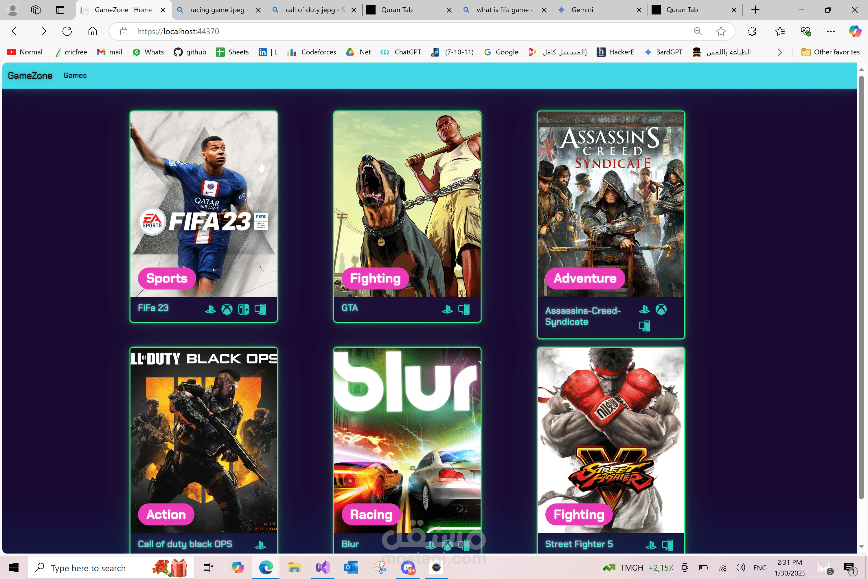 Game Zone Web application