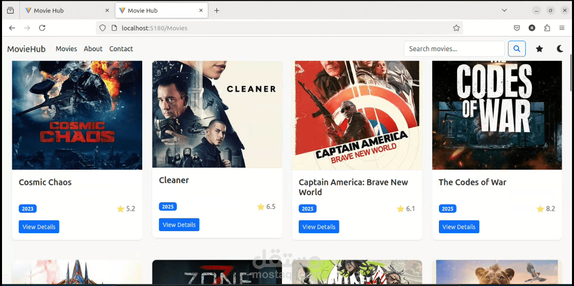تطبيق ويب لعرض الأفلام بتفاصيل محدثة باستخدام React و API