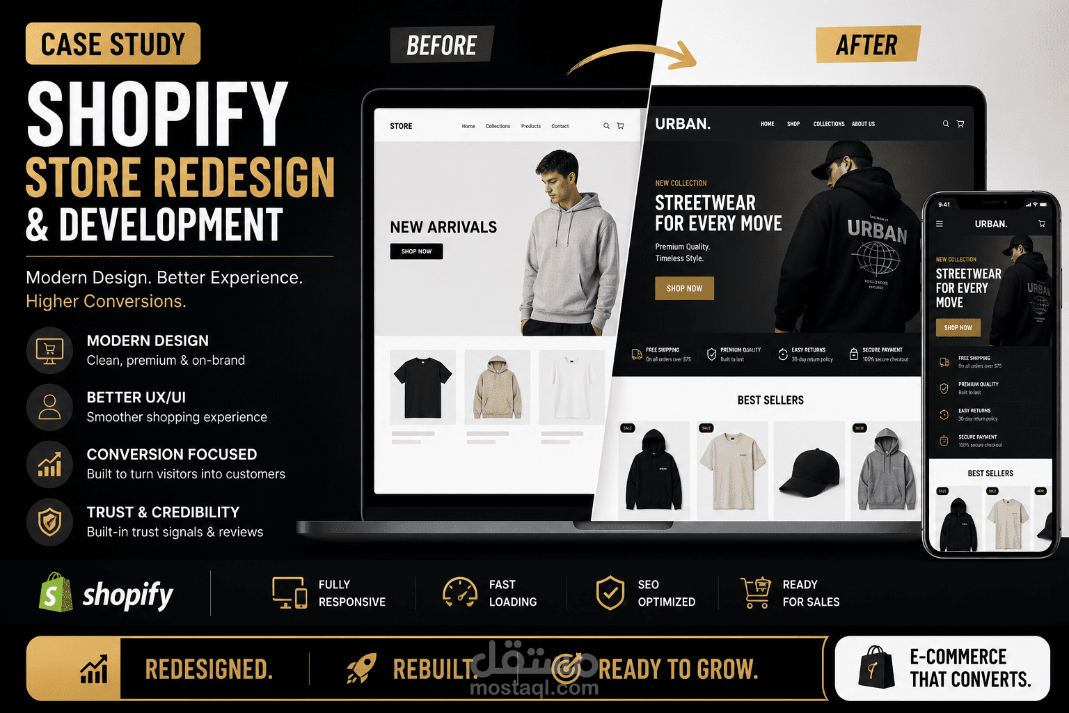 إعادة تصميم وبناء متجر Shopify احترافي لتحسين تجربة المستخدم وزيادة معدل التحويل