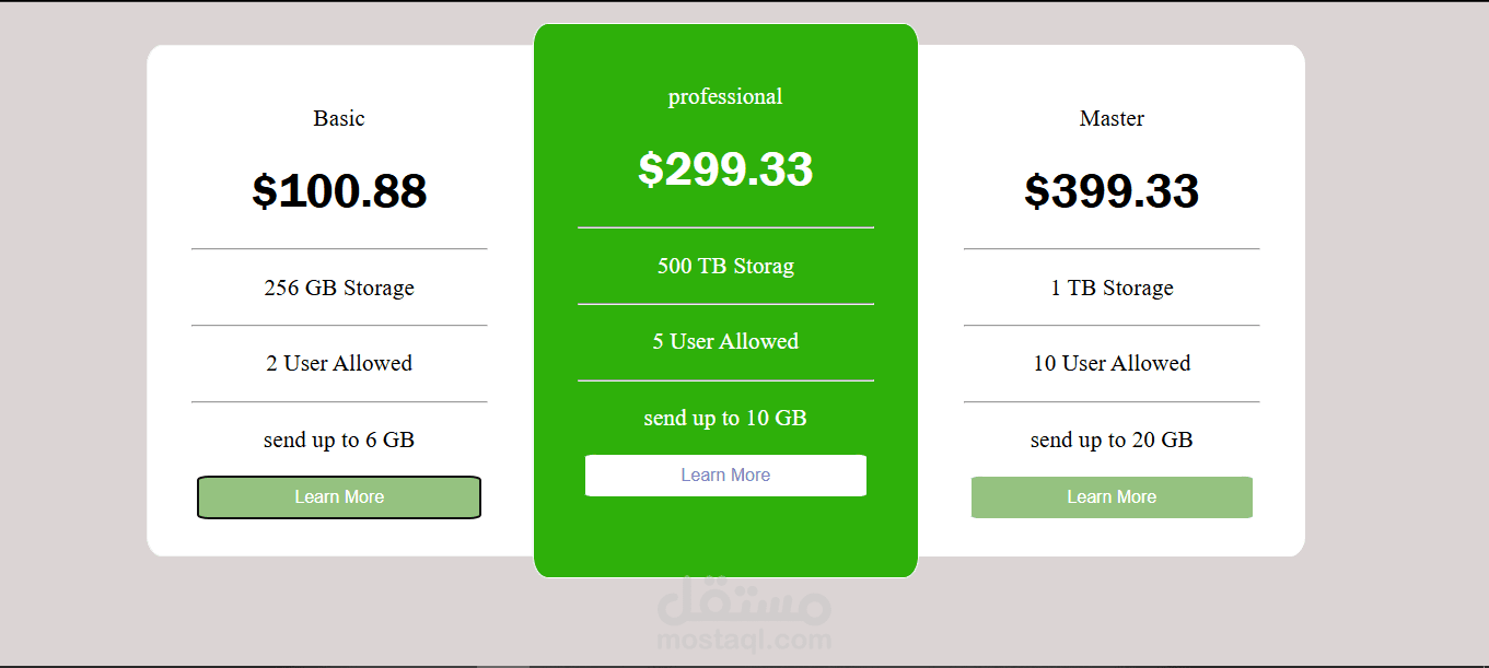 خطط أشتراكات بأستخدام(React.js,Node.js,Mongoose)