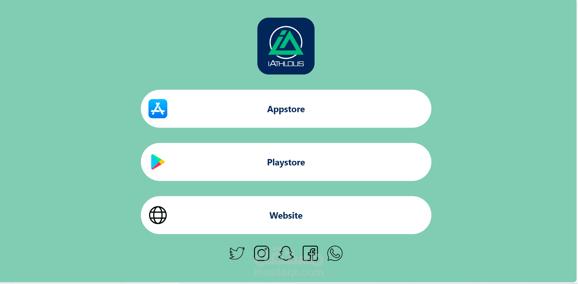 صفحة هبوط لتوجيه المستخدمين لتحميل التطبيق من متجر Google Play، App Store، والموقع الإلكتروني.